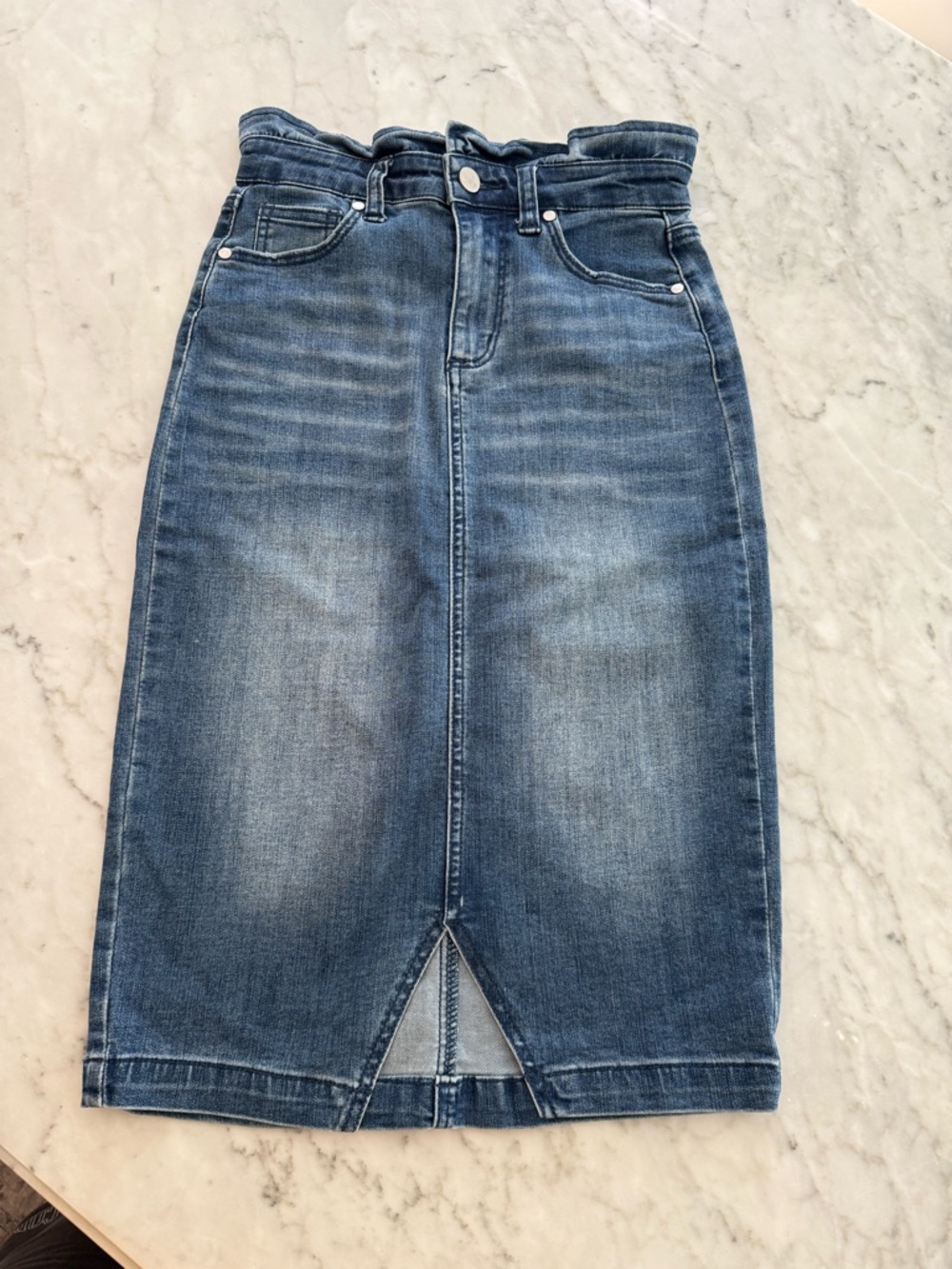 JustFab Dark Blue Denim Skirt with Button Waist